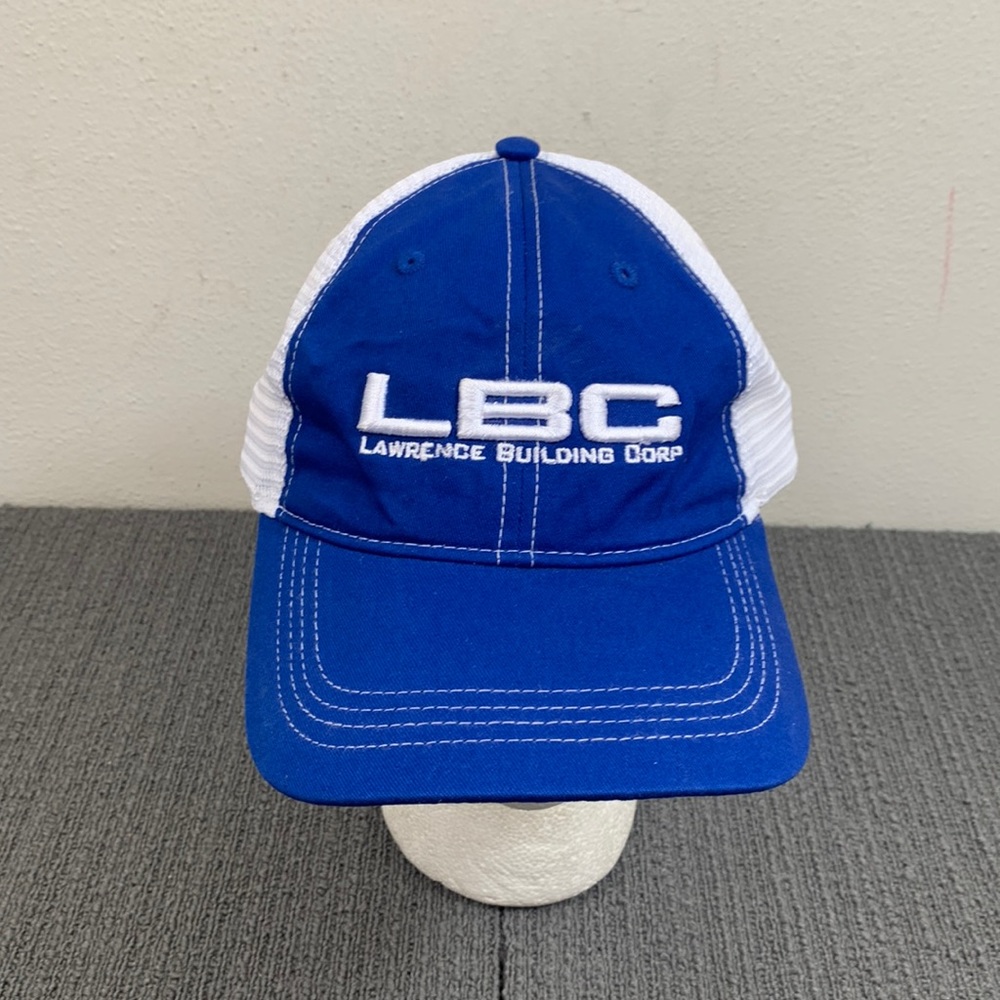 LBC Lawrence Building Corp Trucker Hat Mens Adjustable Blue White Mesh Back Cap